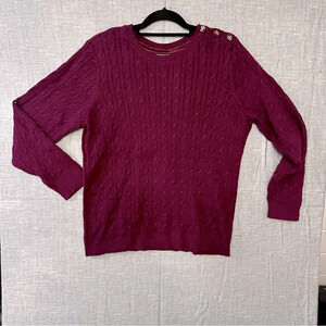 New charter club cable knit sweater size 3X 3 button shoulder closer purple